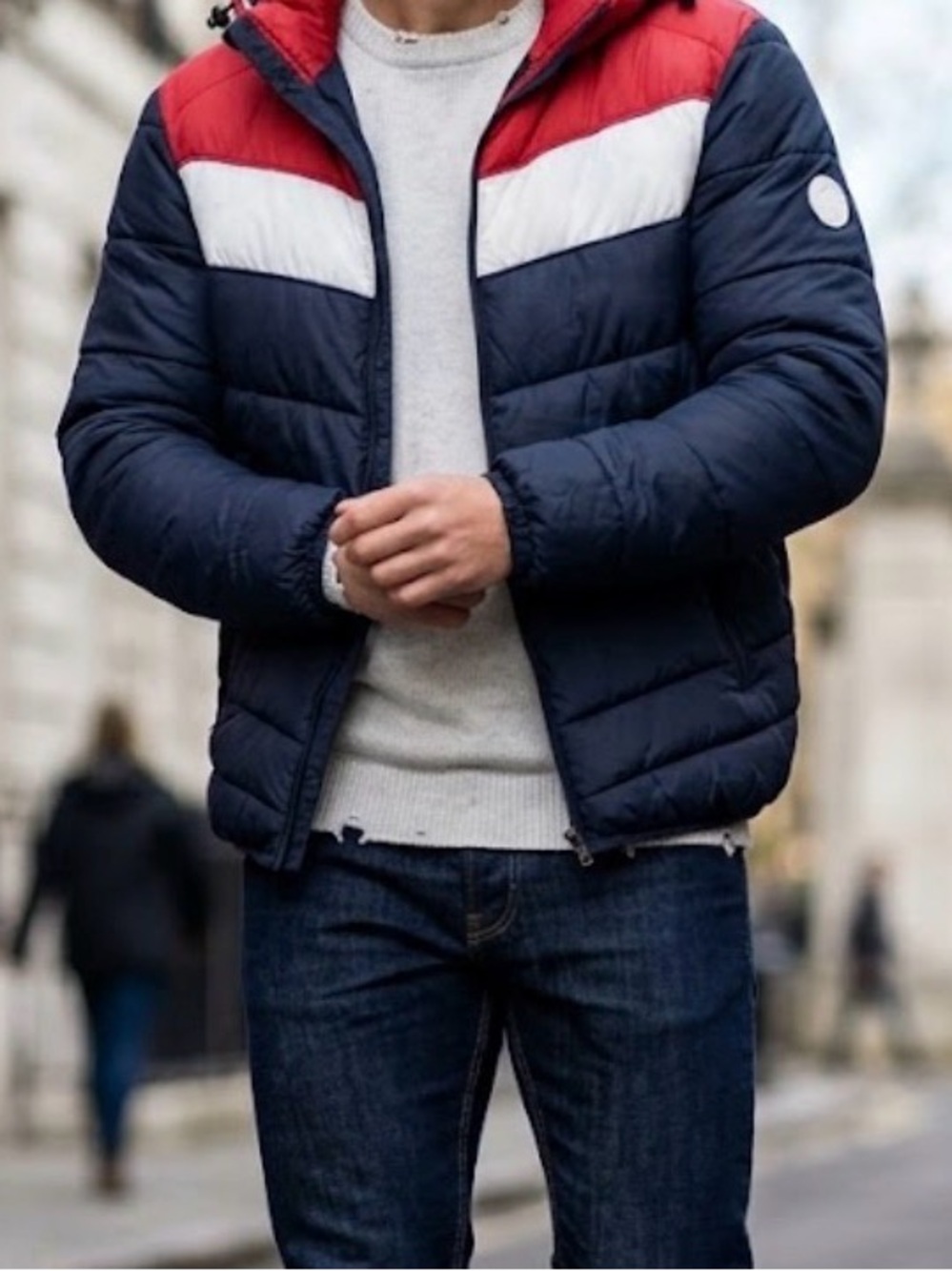 Jack & Jones Navy Red White Quilted Puffer Jacket